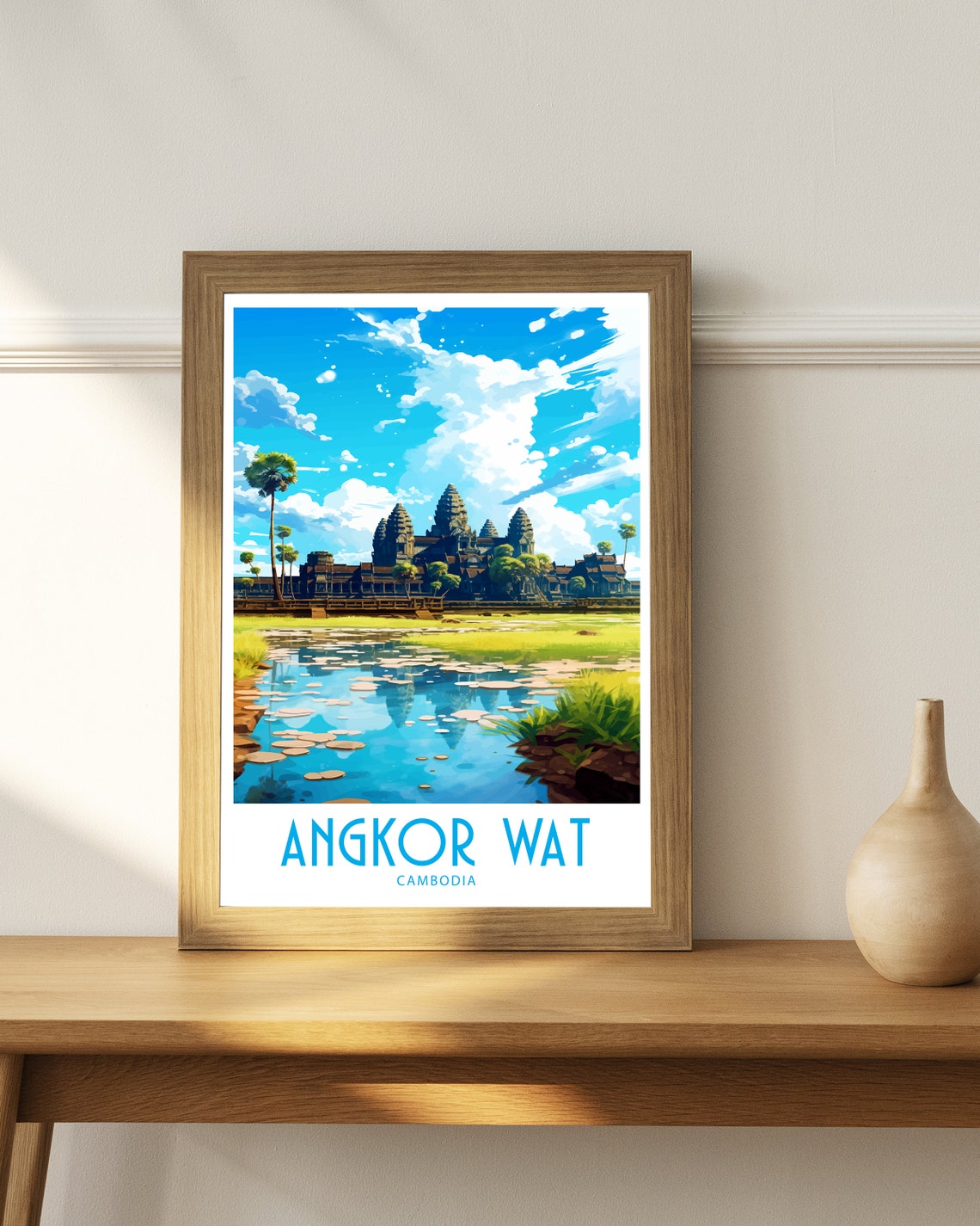 Angkor Wat Cambodia Ancient Temple Moat Palm Trees Reflection Poster - Image 4