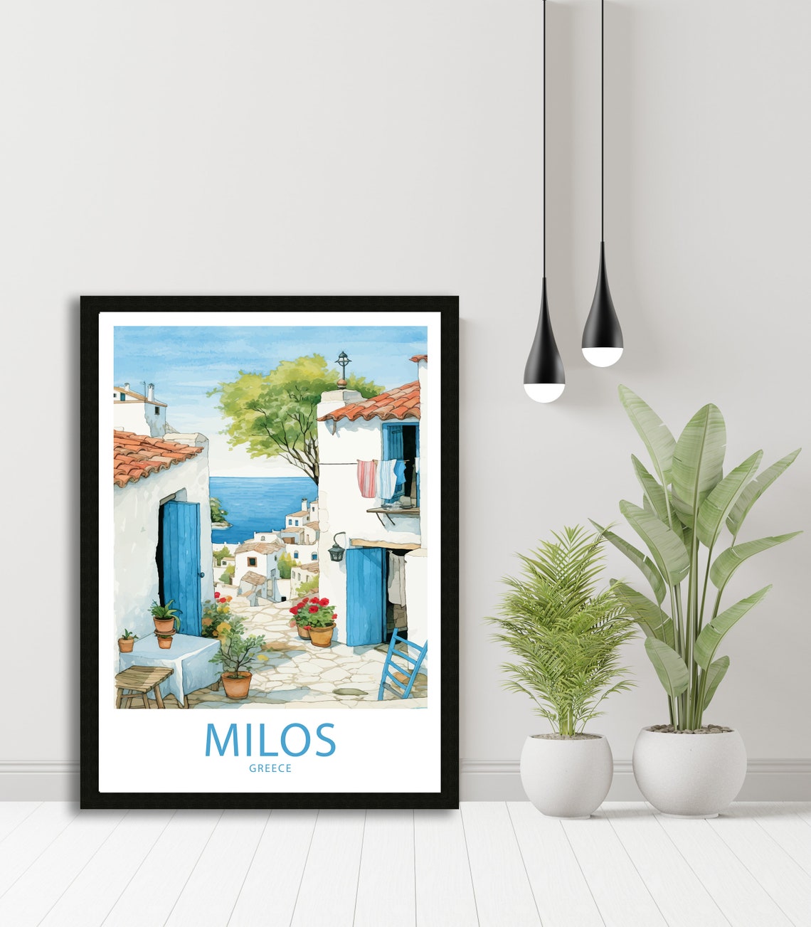 Milos Greece Whitewashed Seaside Alley Blue Doors Travel Poster - Image 5