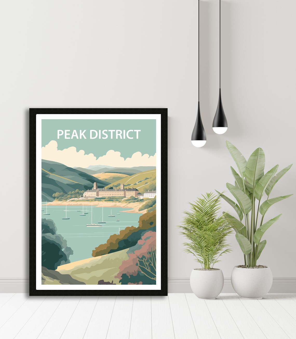 Peak District Bay Sailboats Rolling Hills Vintage Travel Poster - Image 4