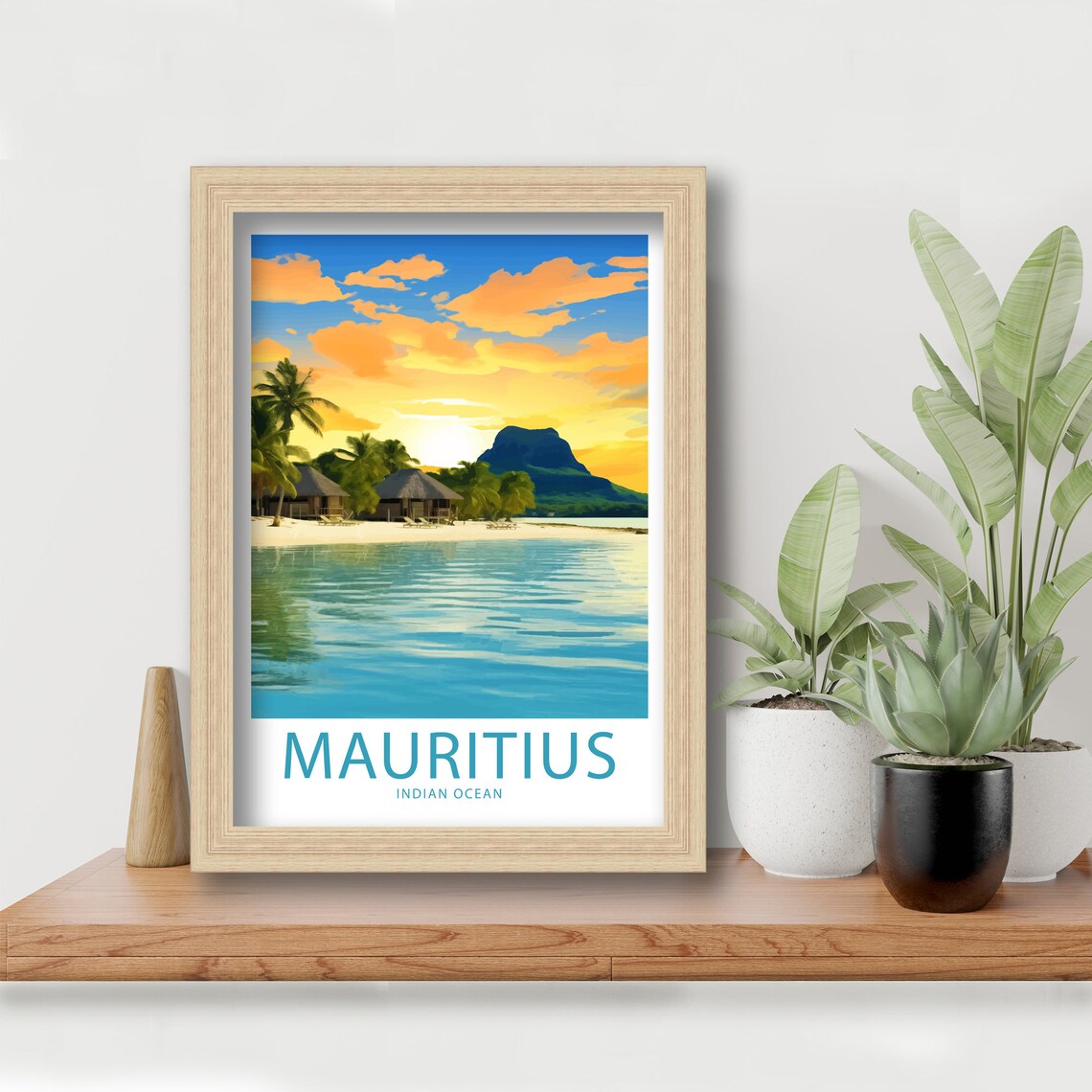 Mauritius Indian Ocean Beach Huts Lagoon Illustrated Travel Poster - Image 6