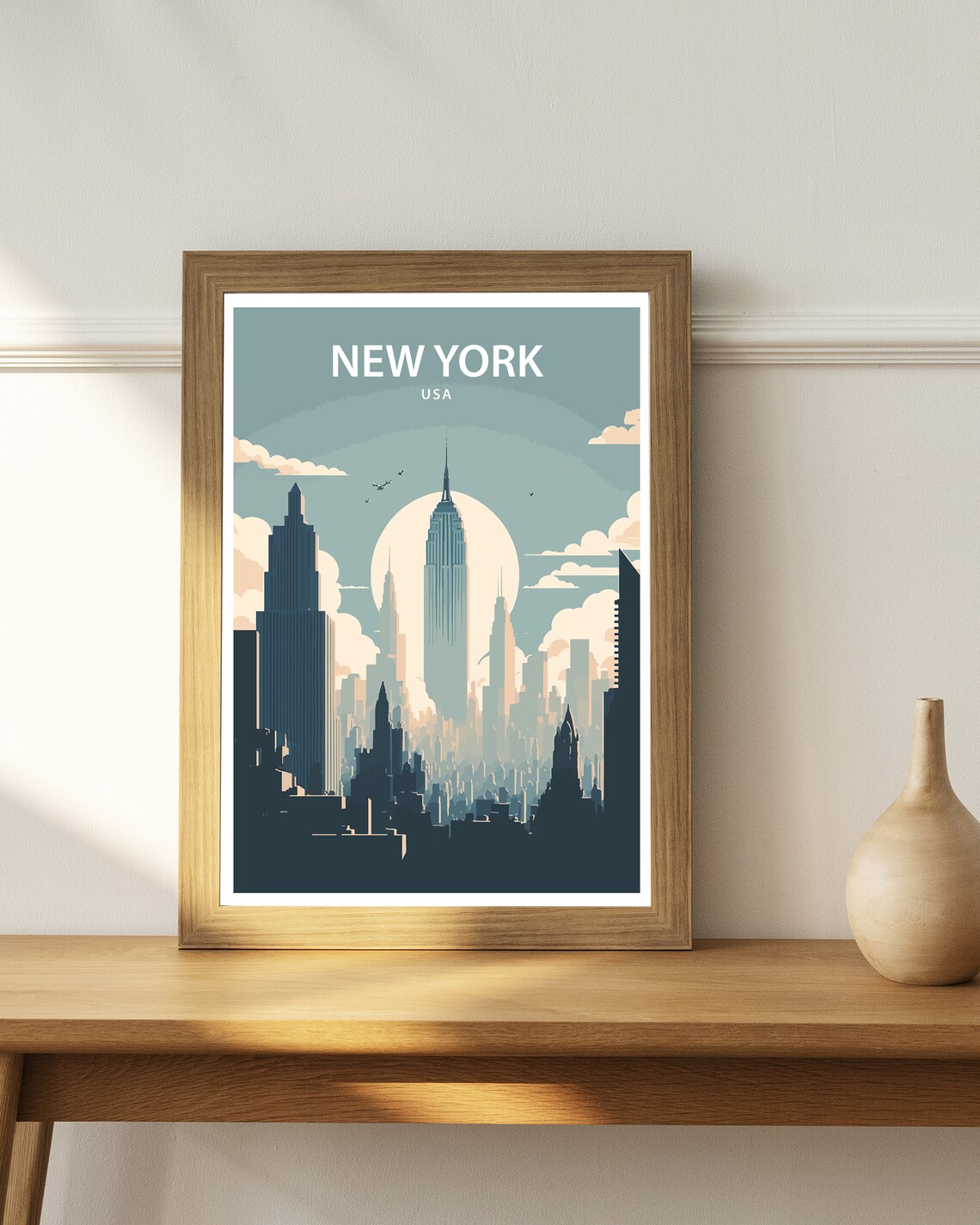 New York Manhattan Skyline Empire State Building Sun Travel Poster - Image 3