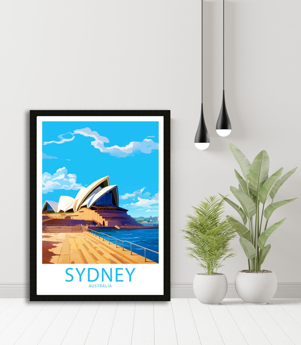 Sydney Australia Opera House Boardwalk Sunny Illustrated Travel Poster - Image 4