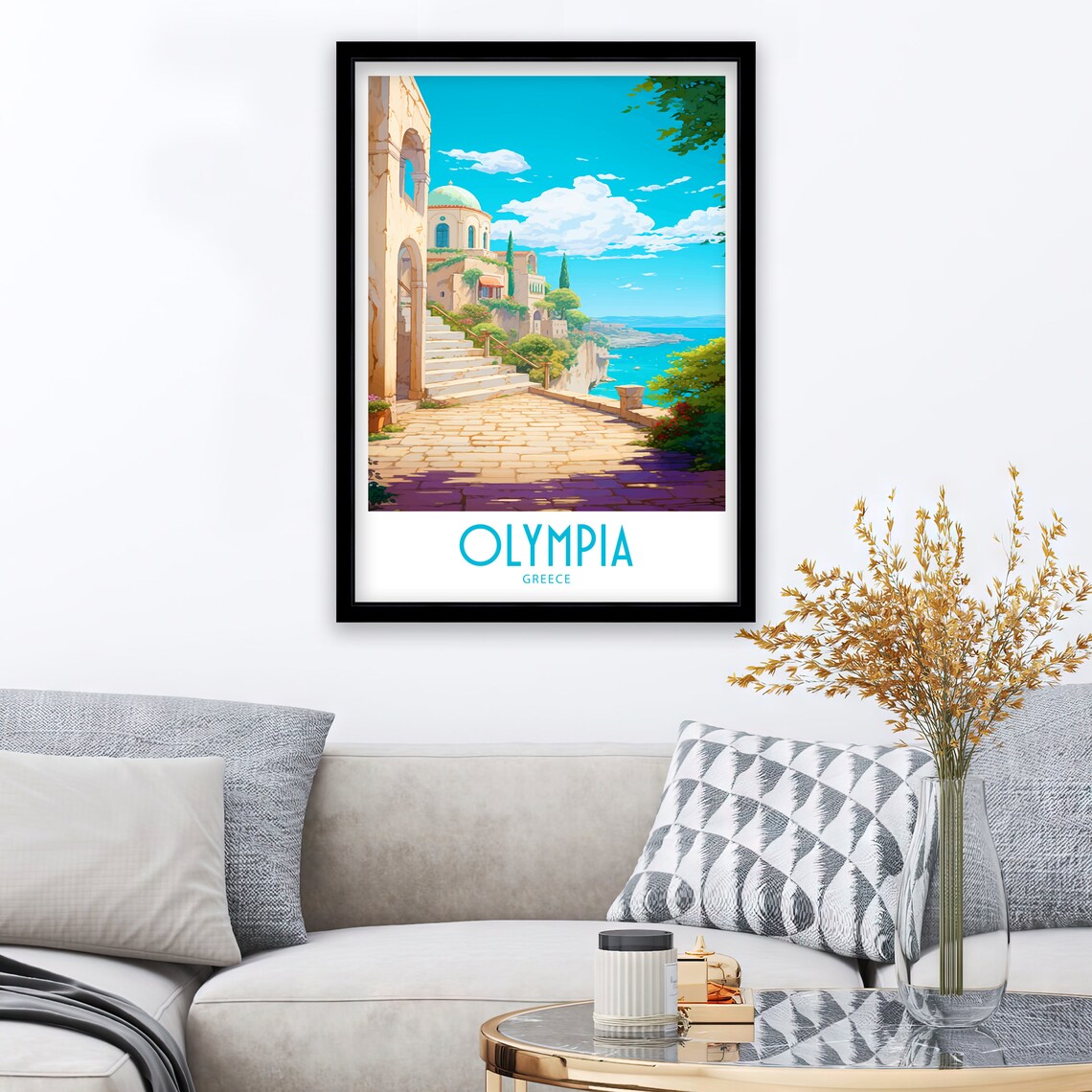 Olympia Greece Stone Courtyard Domed Chapel Sea View Travel Art Poster - Image 3