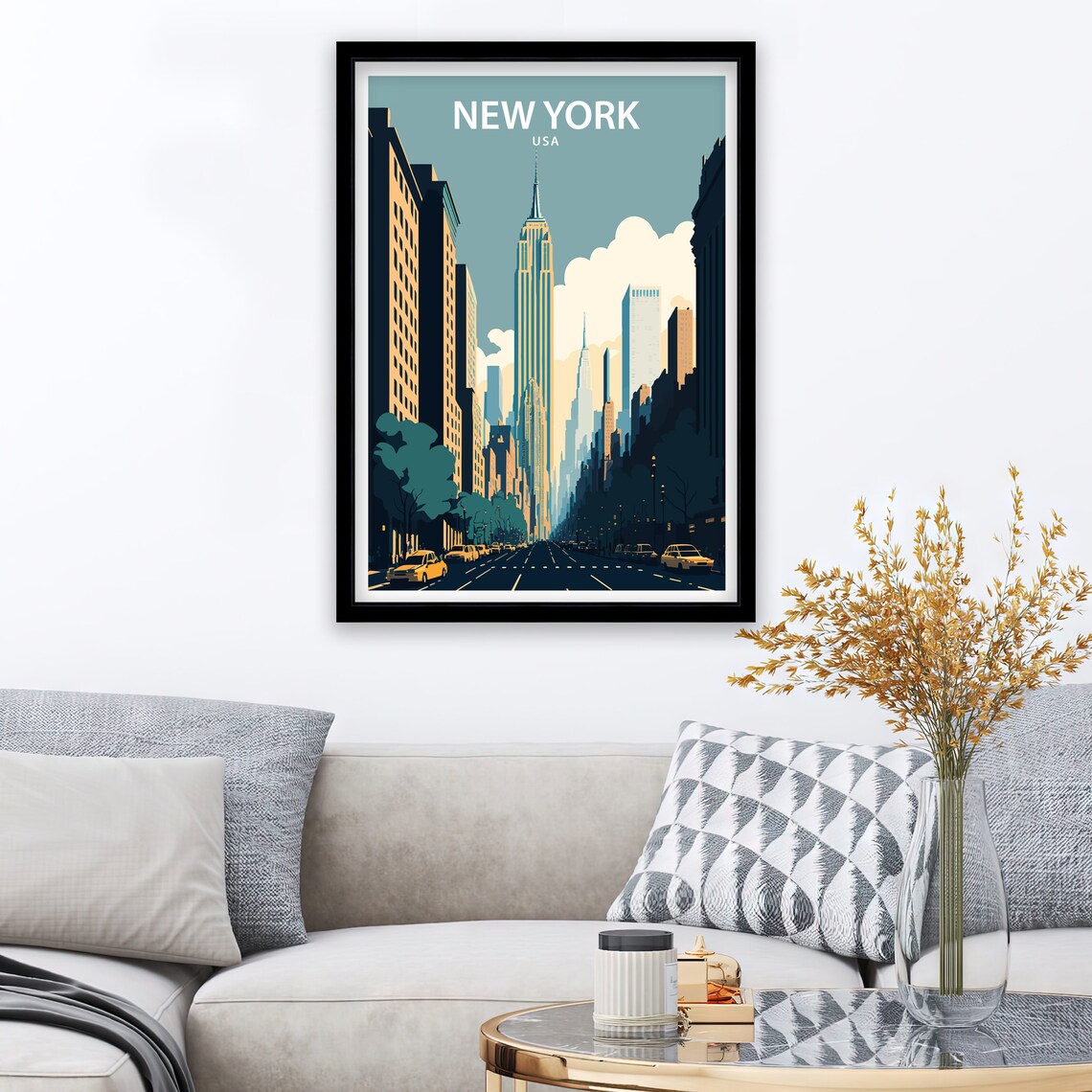 New York City Empire State Building Street Yellow Cabs Travel Poster - Image 2