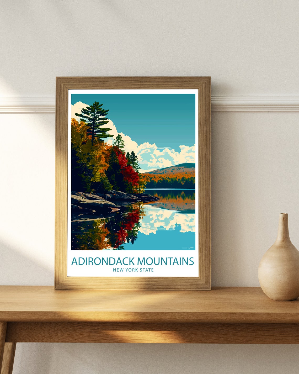 Adirondack Mountains New York Autumn Lake Reflection Travel Poster - Image 3