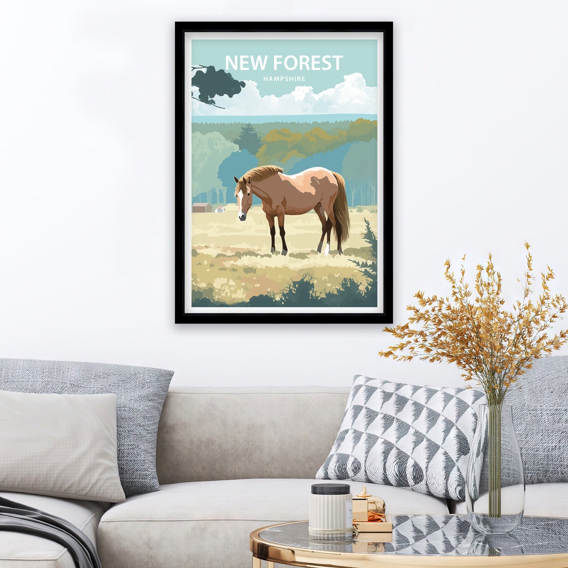 New Forest Hampshire Grazing Pony Rolling Forest Meadow Poster - Image 2