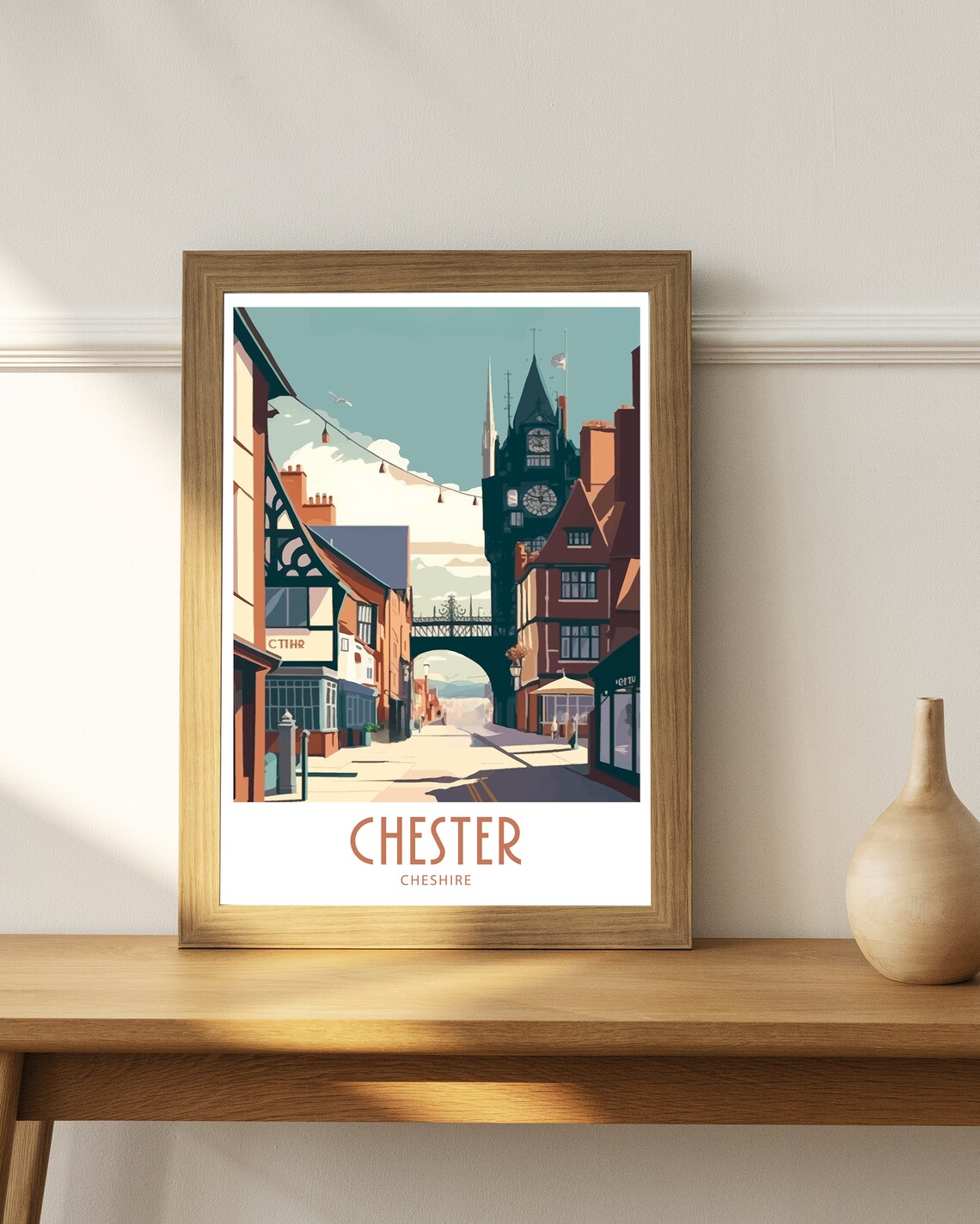 Chester Cheshire Historic Eastgate Clock Street Scene Vintage Poster - Image 4