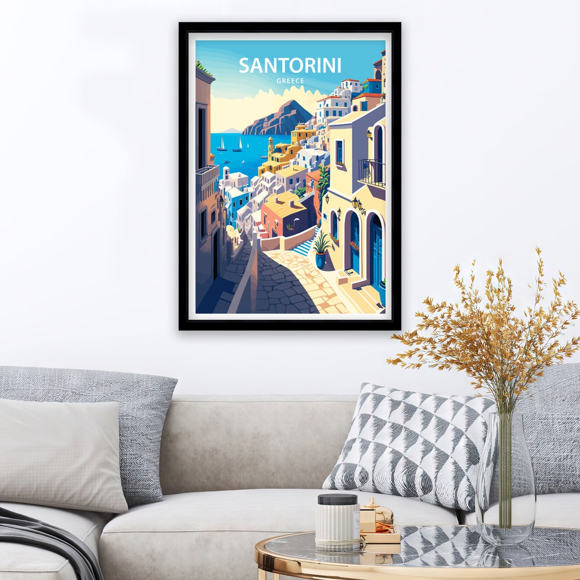 Santorini Greece Village Street Steps Caldera View Travel Poster - Image 2