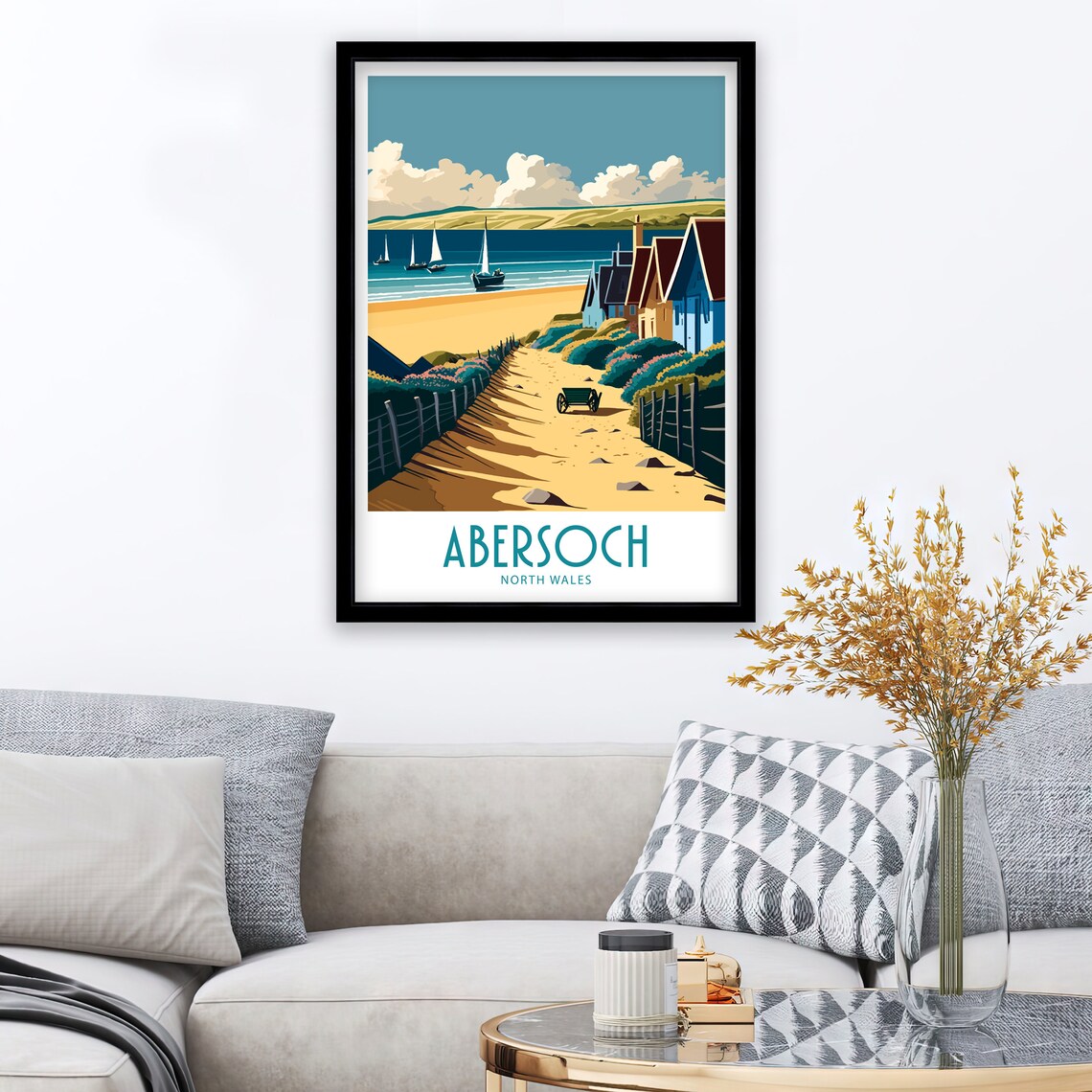 Abersoch North Wales Beach Huts Sailing Beach Vintage Travel Poster - Image 3