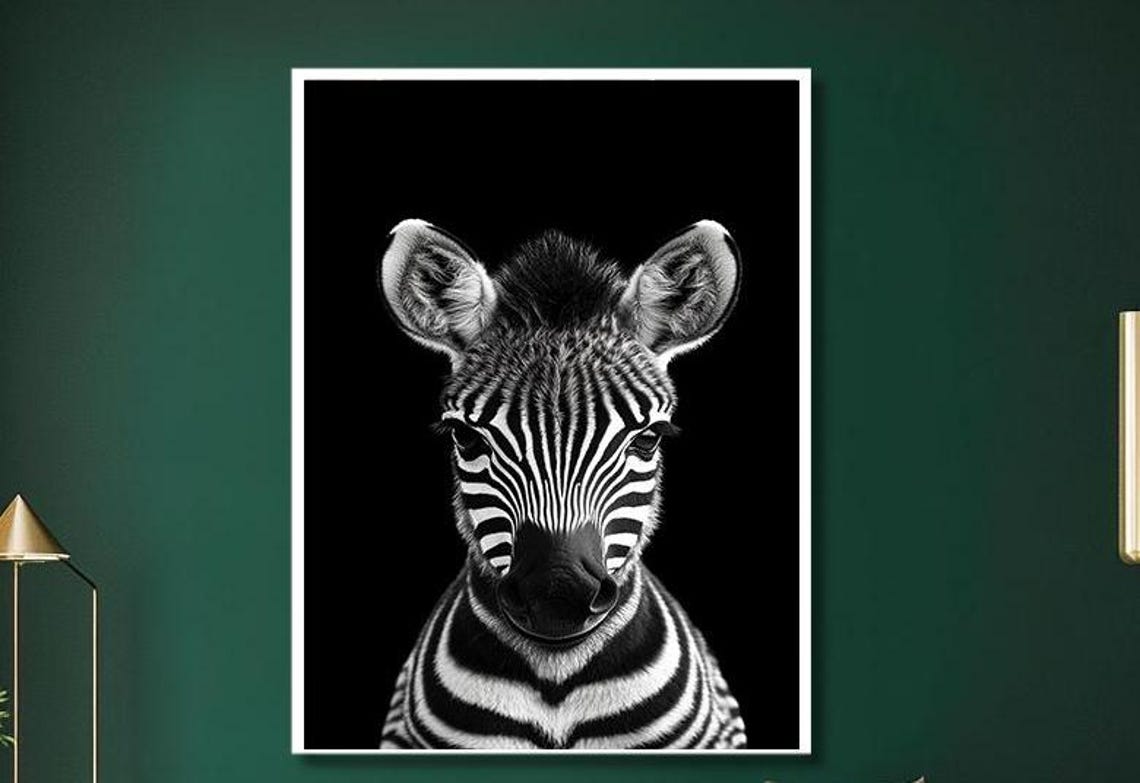 Black And White Zebra Portrait Print Minimalist Animal Art With Bold Contrast Modern Wildlife Wall Decor For Living Room