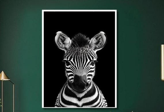 Black And White Zebra Portrait Print Minimalist Animal Art With Bold Contrast Modern Wildlife Wall Decor For Living Room