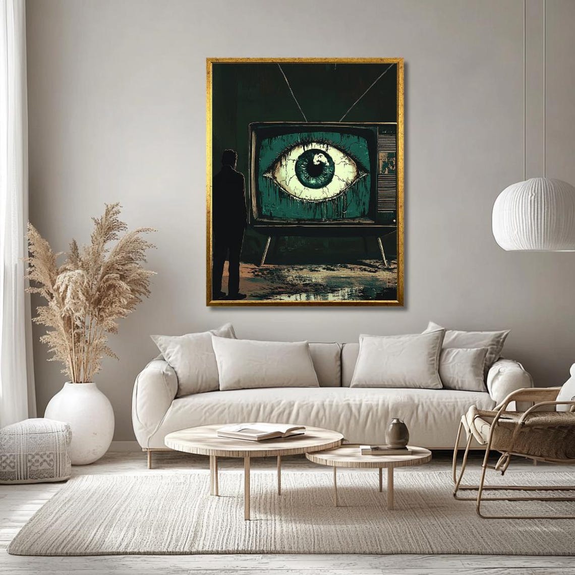 Surreal Eye In Vintage TV Dark Conceptual Retro Surreal Art Poster - Image 3