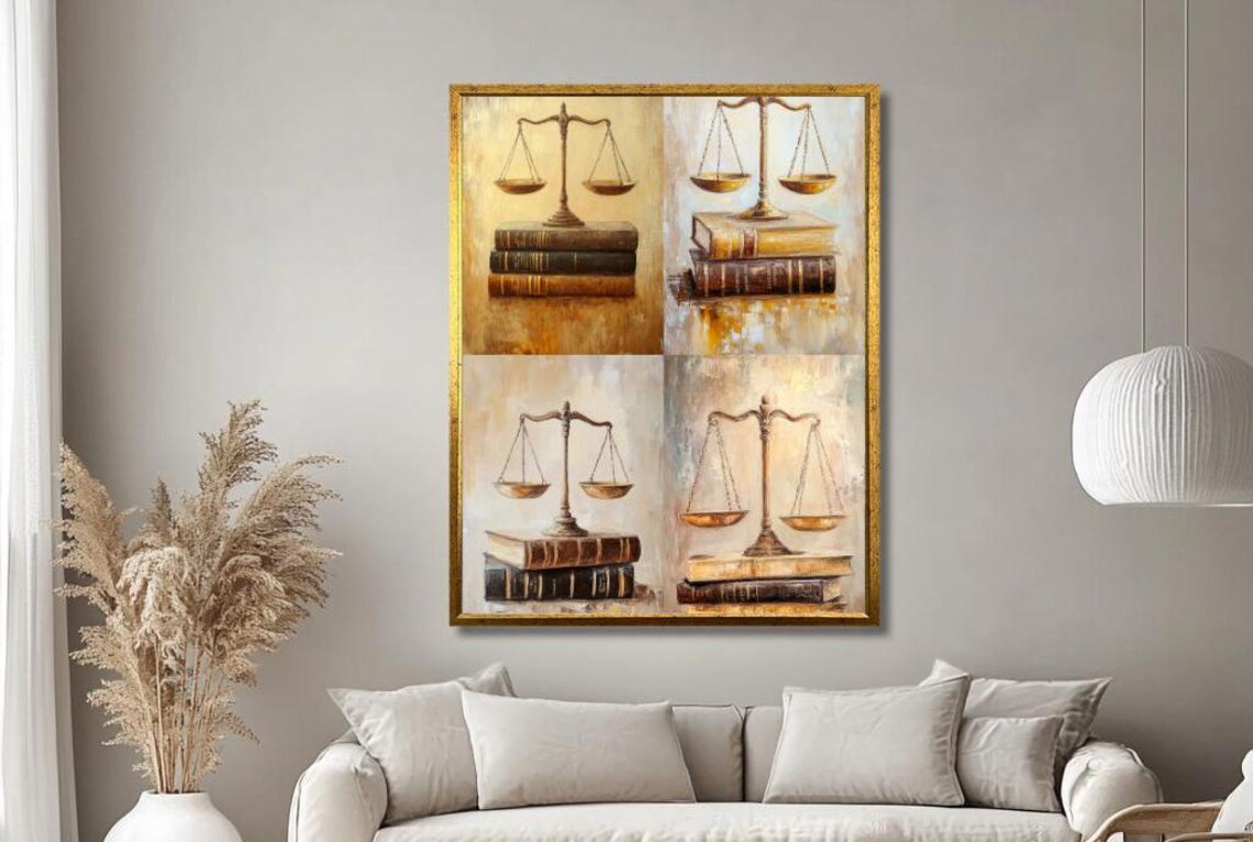 Vintage Scales Of Justice Four Panel Antique Law Books Poster - Image 3