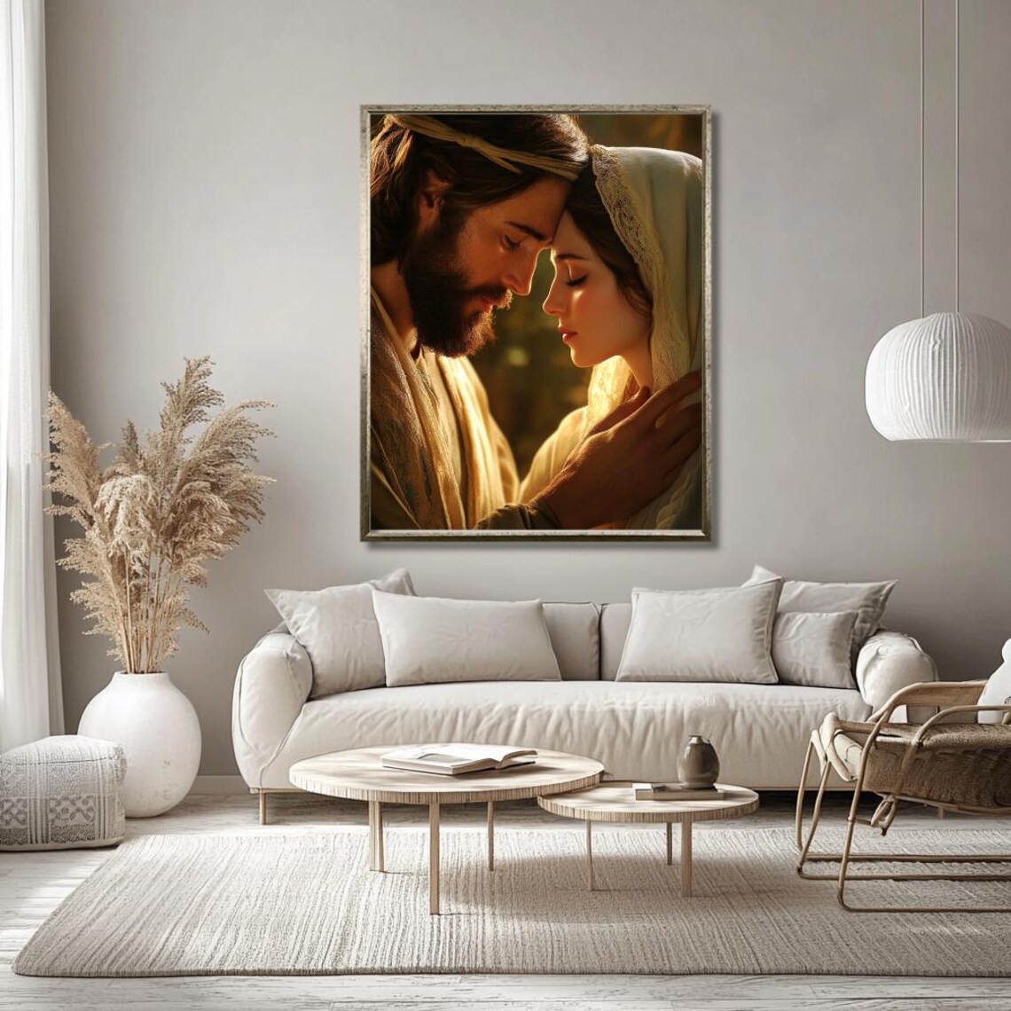 Jesus in a Tender Moment With a Bowed Woman in Golden Light Poster