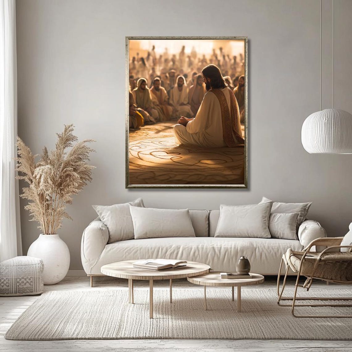 Jesus Teaching His Seated Followers in Warm Sepia Light Poster - Image 2