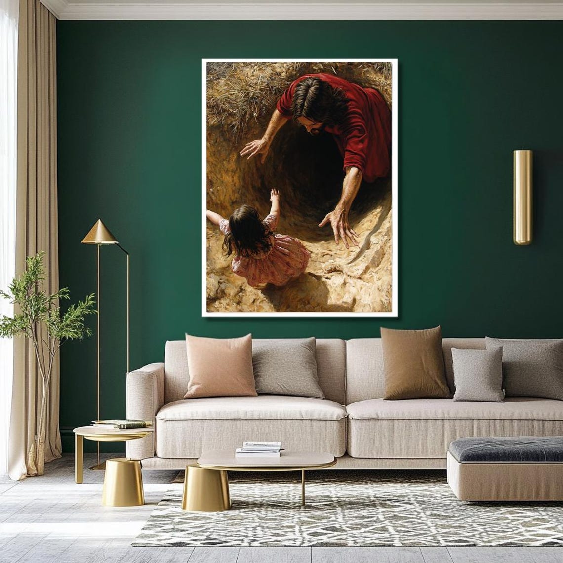 Jesus Reaching Down to Rescue a Child From a Deep Dark Pit Poster - Image 2