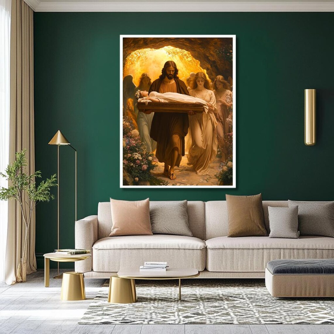 Jesus and Angels Carrying a Child Through a Garden of Light Poster - Image 3