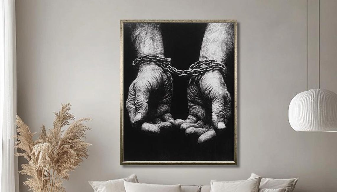 Chained Hands Black And White Symbolic Freedom Artwork Poster