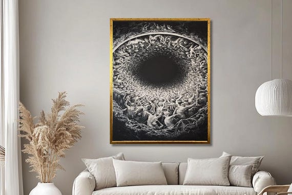 Dark Surreal Spiral Of Souls Art Mysterious And Thought Provoking Wall Decor Gothic Inspired Black And White Art Print For Living