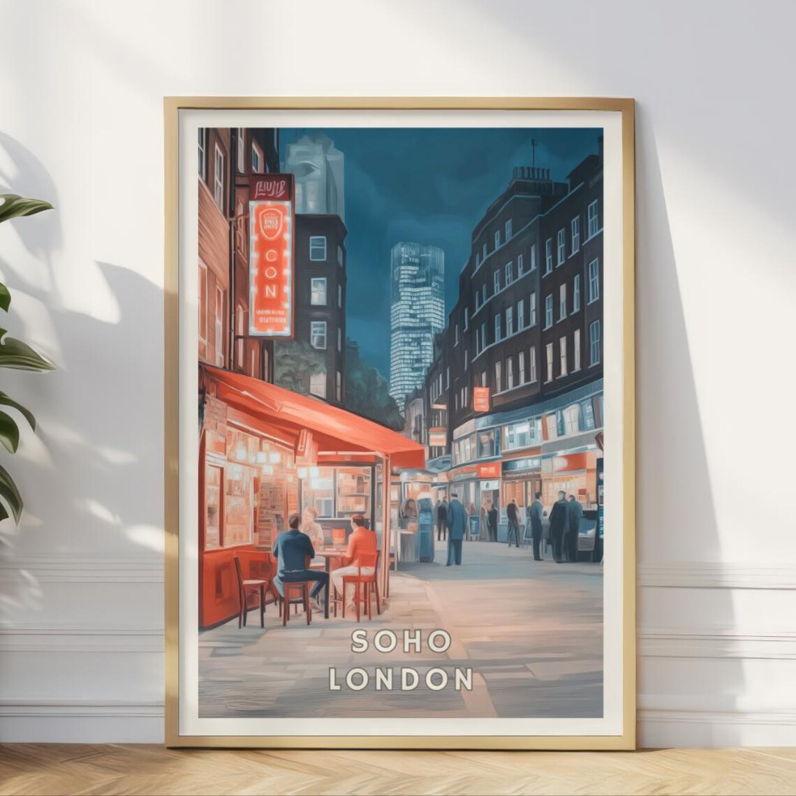 Soho London Vintage Travel Poster, Nightlife Street Scene