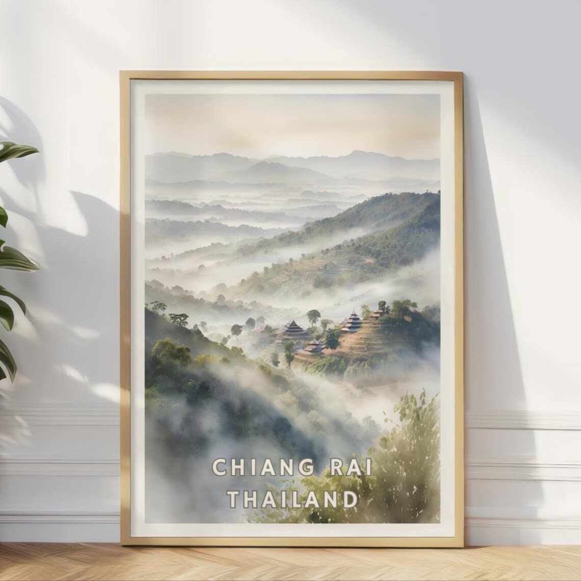 Chiang Rai Thailand Poster, Misty Mountain Landscape