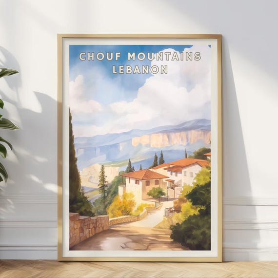 Chouf Mountains Lebanon Poster Lebanese Village Wall Art Mountain Landscape Print Mediterranean Travel Decor Home Office Scene