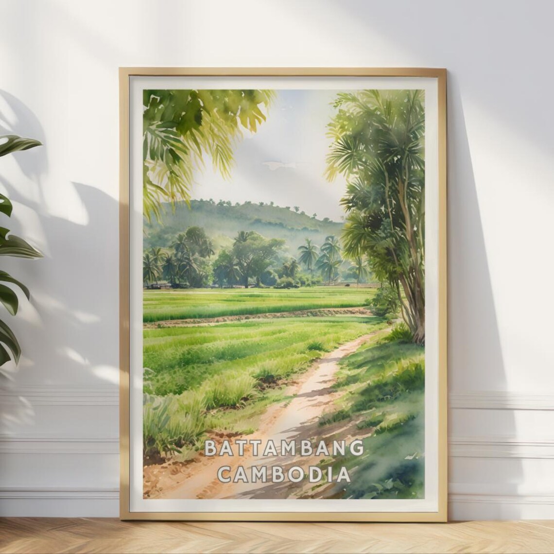 Battambang Cambodia Travel Poster, Rural Landscape