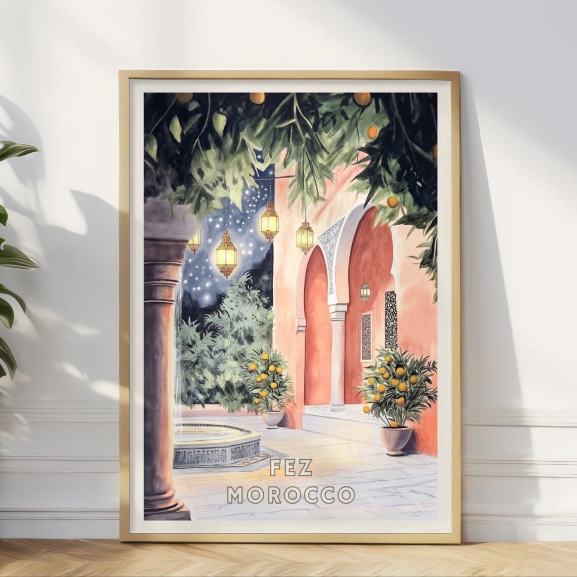 Fez Morocco Poster, Moroccan Courtyard Travel Decor