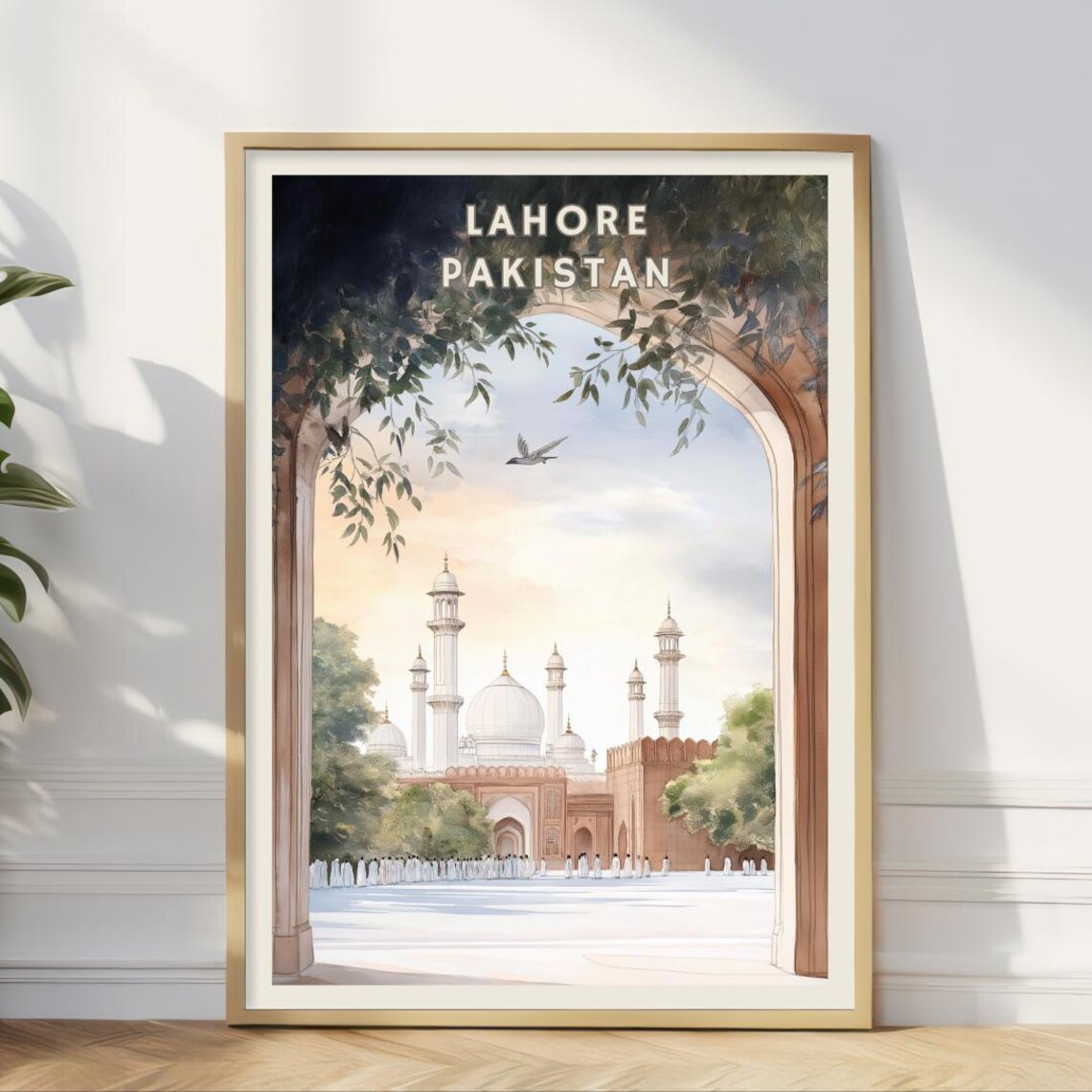 Lahore Pakistan Badshahi Mosque Watercolor Mughal Landmark Travel Poster