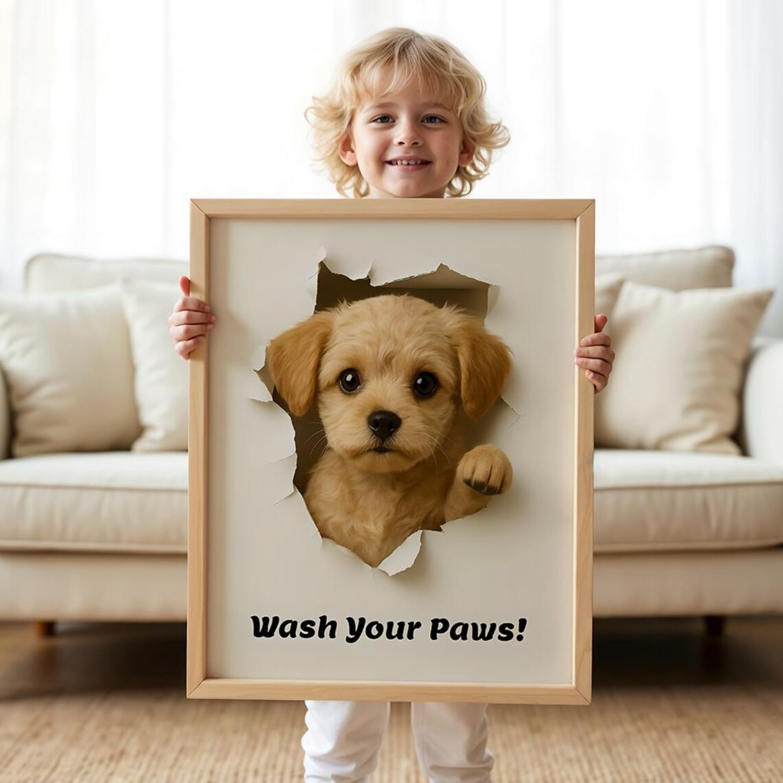 Wash Your Paws Funny Puppy Bathroom Poster With Cute Puppy Dog