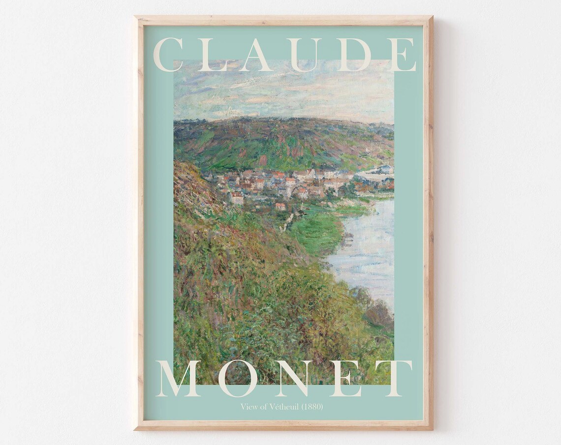 Claude Monet View of Vétheuil 1880 Green Hills River Town Poster