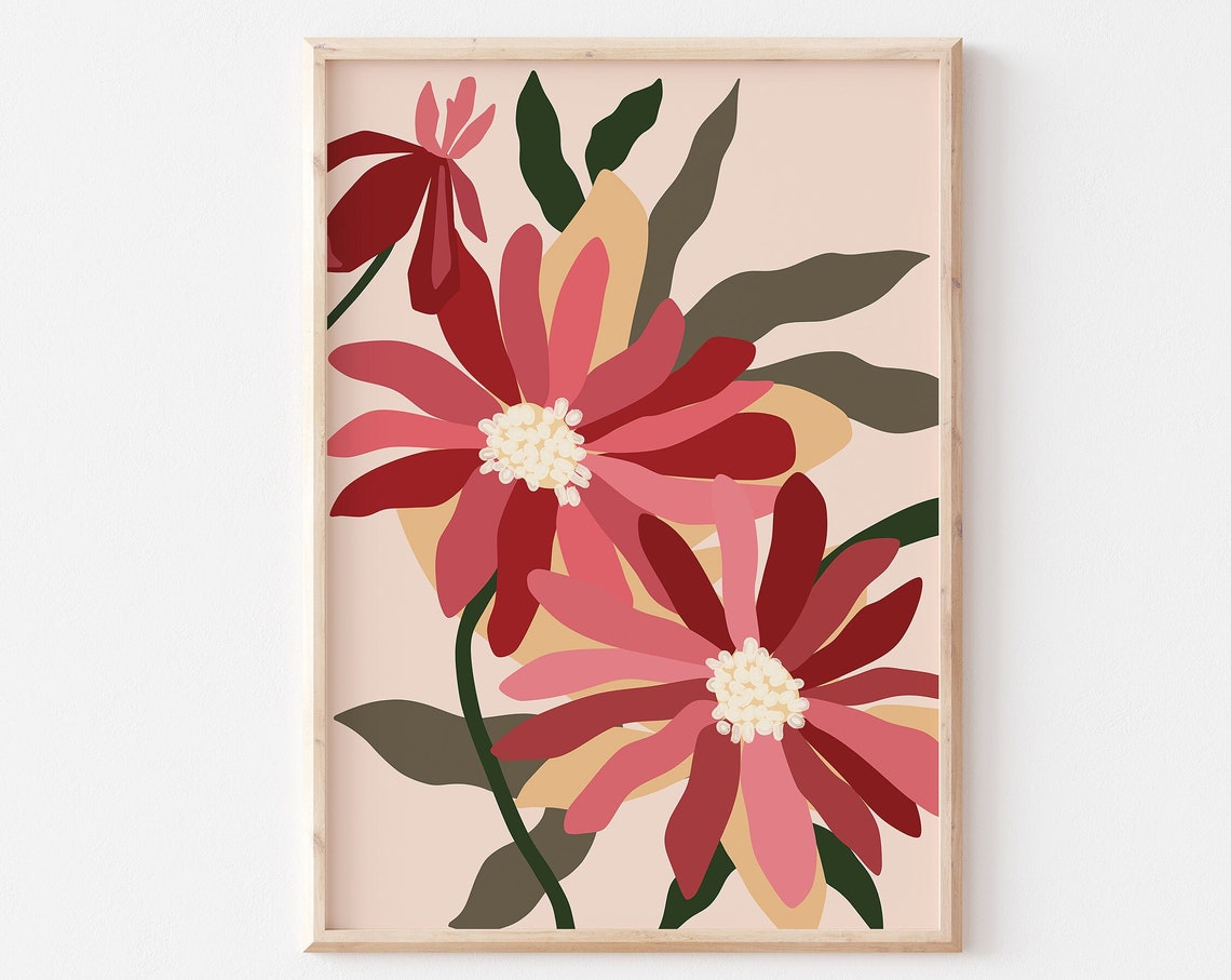 Pink and Red Abstract Floral Artwork Bold Boho Blossom Poster - Image 3