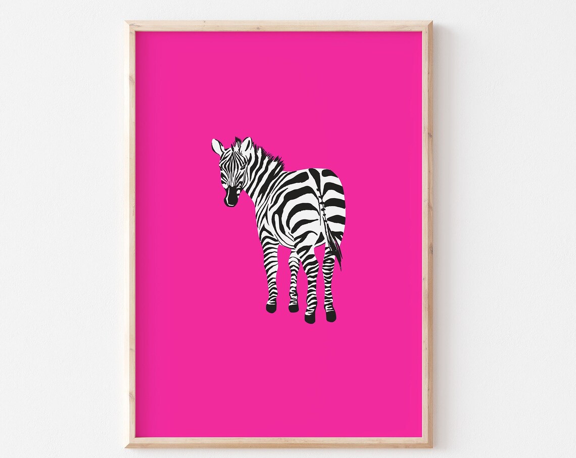 Standing Zebra Striped Silhouette Hot Pink Pop Art Animal Poster