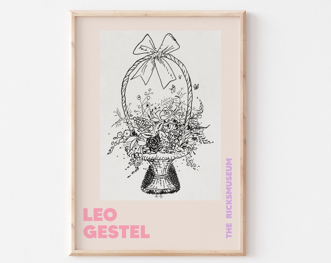 Leo Gestel Basket of Flowers Vintage Botanical Line Art Poster