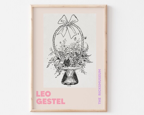 Leo Gestel Basket of Flowers Vintage Botanical Line Art Poster