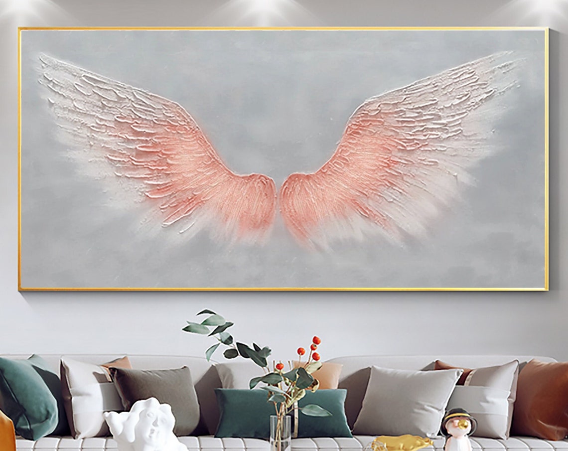 Blush Pink Angel Wings Grey Textured Minimalist Heavenly Poster