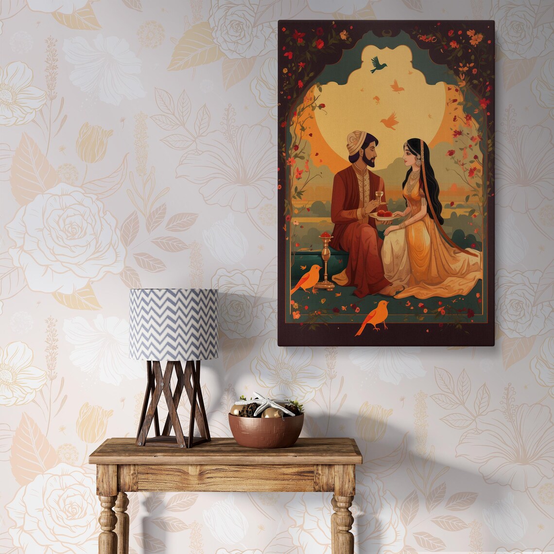 Indian Traditional Mughal Pichwai Royal Couple Art - Image 3