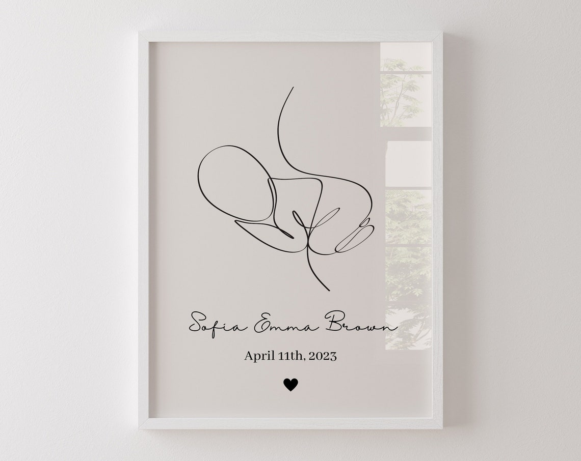 Custom Baby Birth Line Art Newborn Keepsake Name Date Nursery Poster
