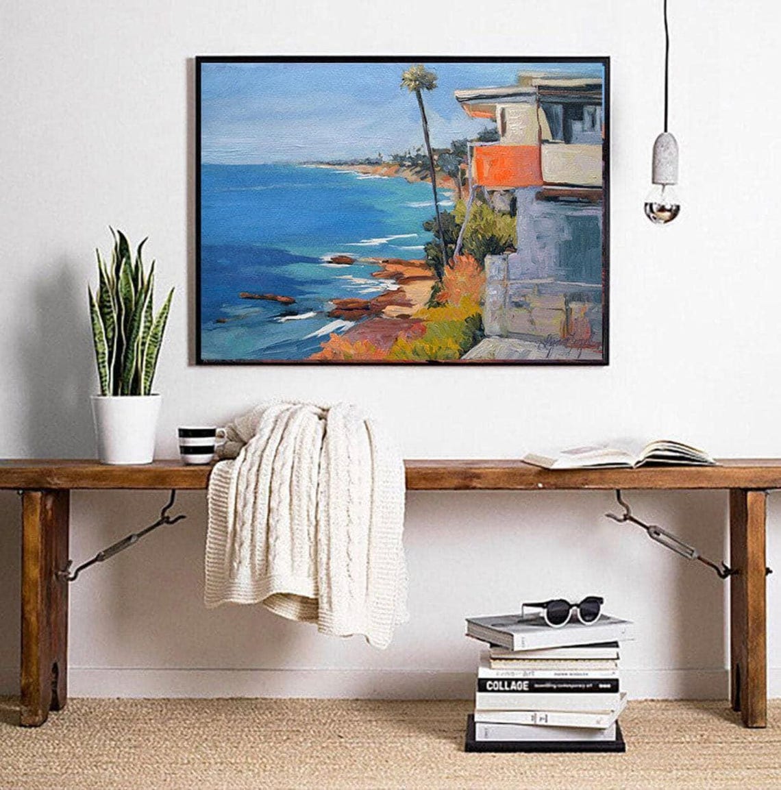 California Coast House Cliff Palm Tree Turquoise Ocean Poster - Image 5