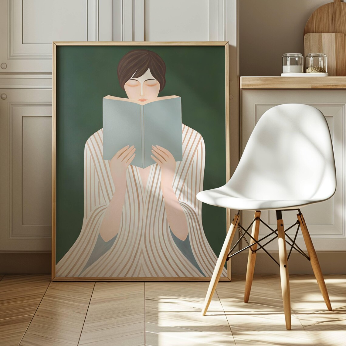 Abstract Woman Reading, Geometric Feminist Decor
