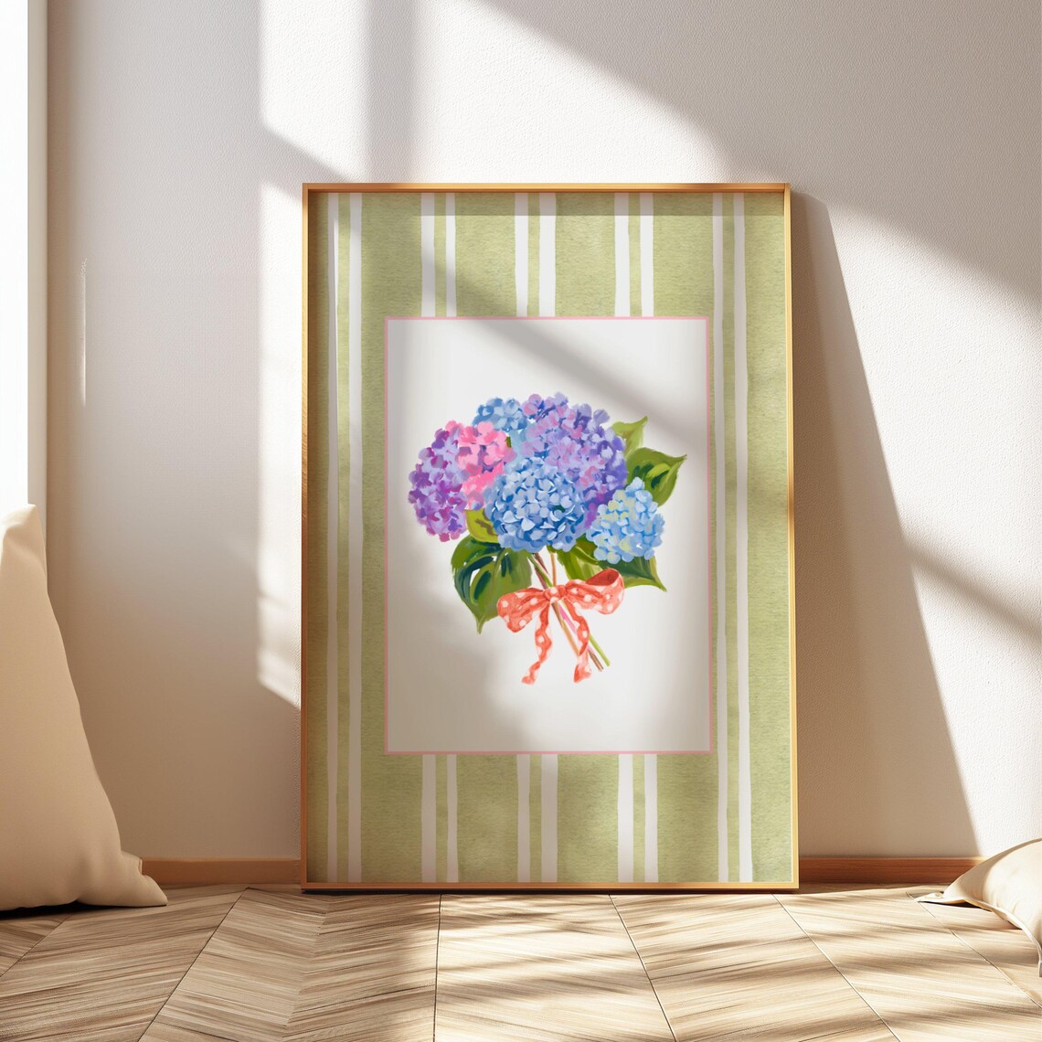 Hydrangea Watercolor Art Print, Grandmillennial Coastal