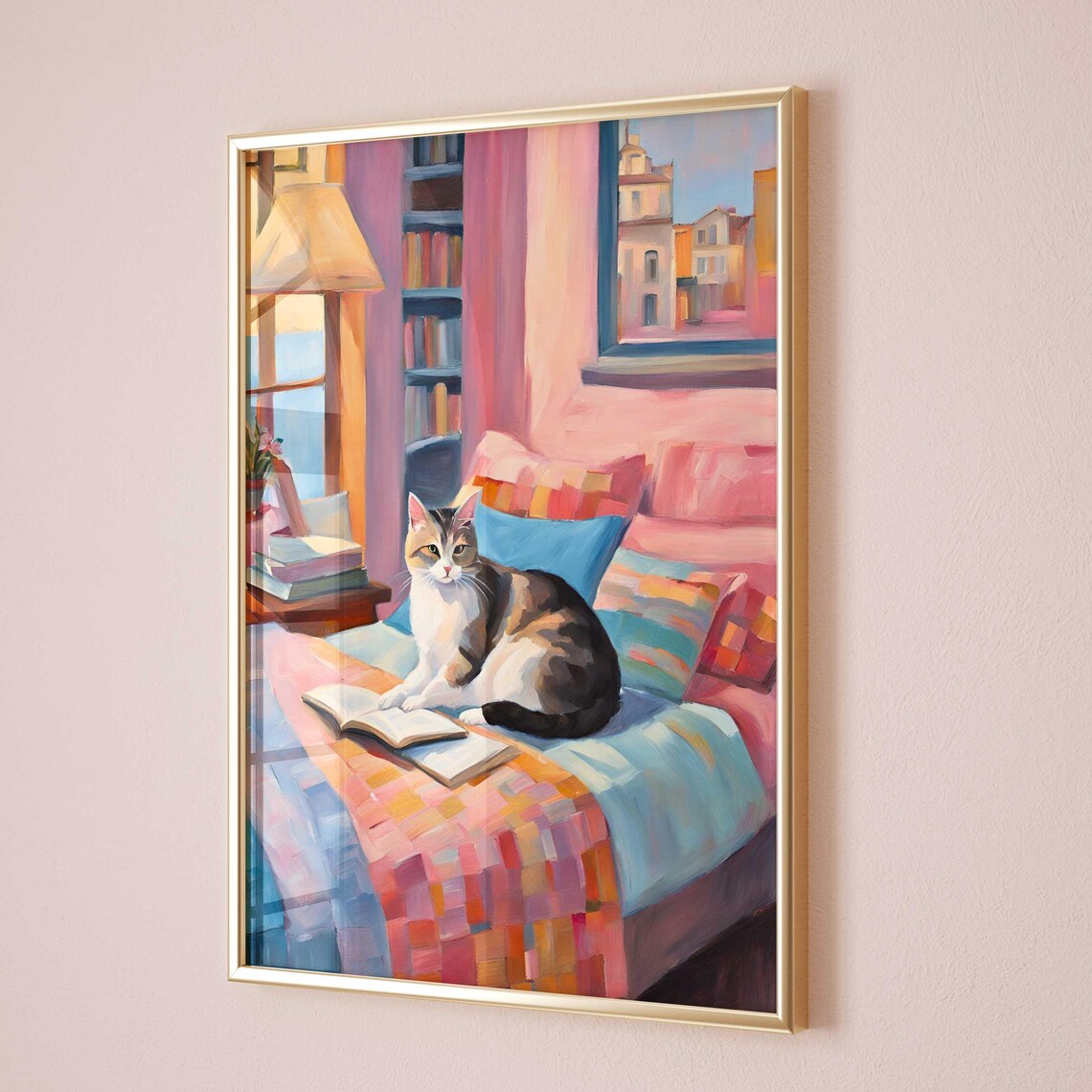 Cat Reading Book Watercolor Art Print