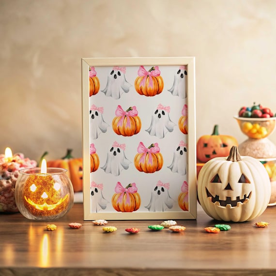 Pumpkin Print Fall Decor Wall Art Watercolor Poster Cute Painting Halloween