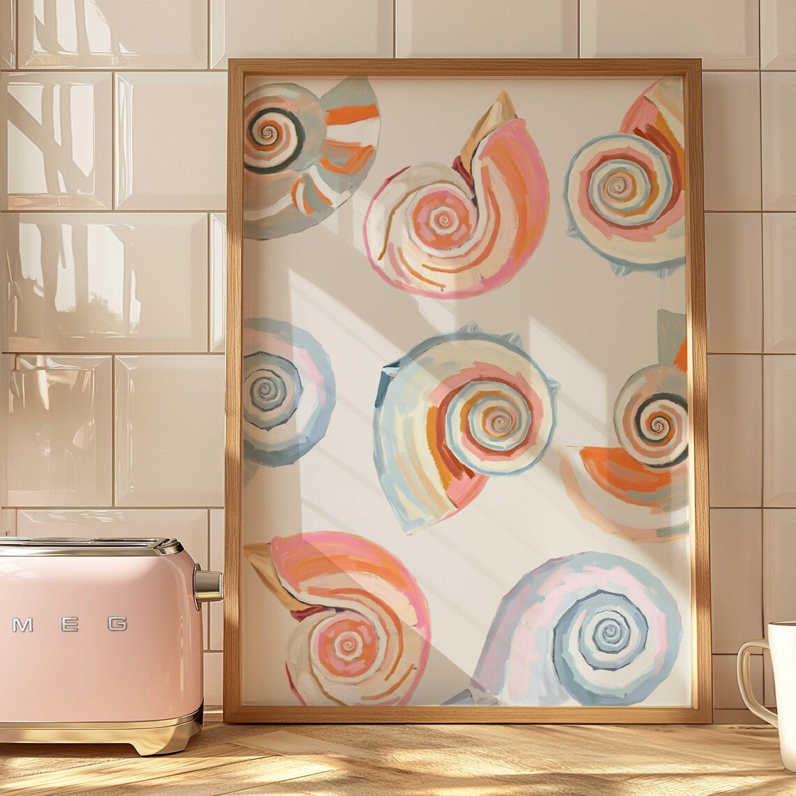 Pastel Seashells Painting, Abstract Coastal Art Print