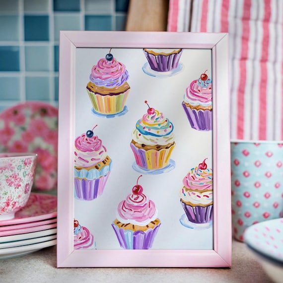 Colorful Cupcake Dessert Print Summer Kitchen Wall Art