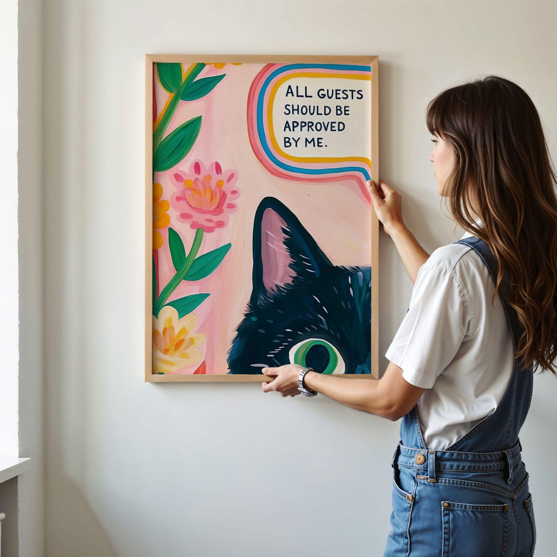 All Guests Should Be Approved By Me Funny Cat Poster Pink Floral Art