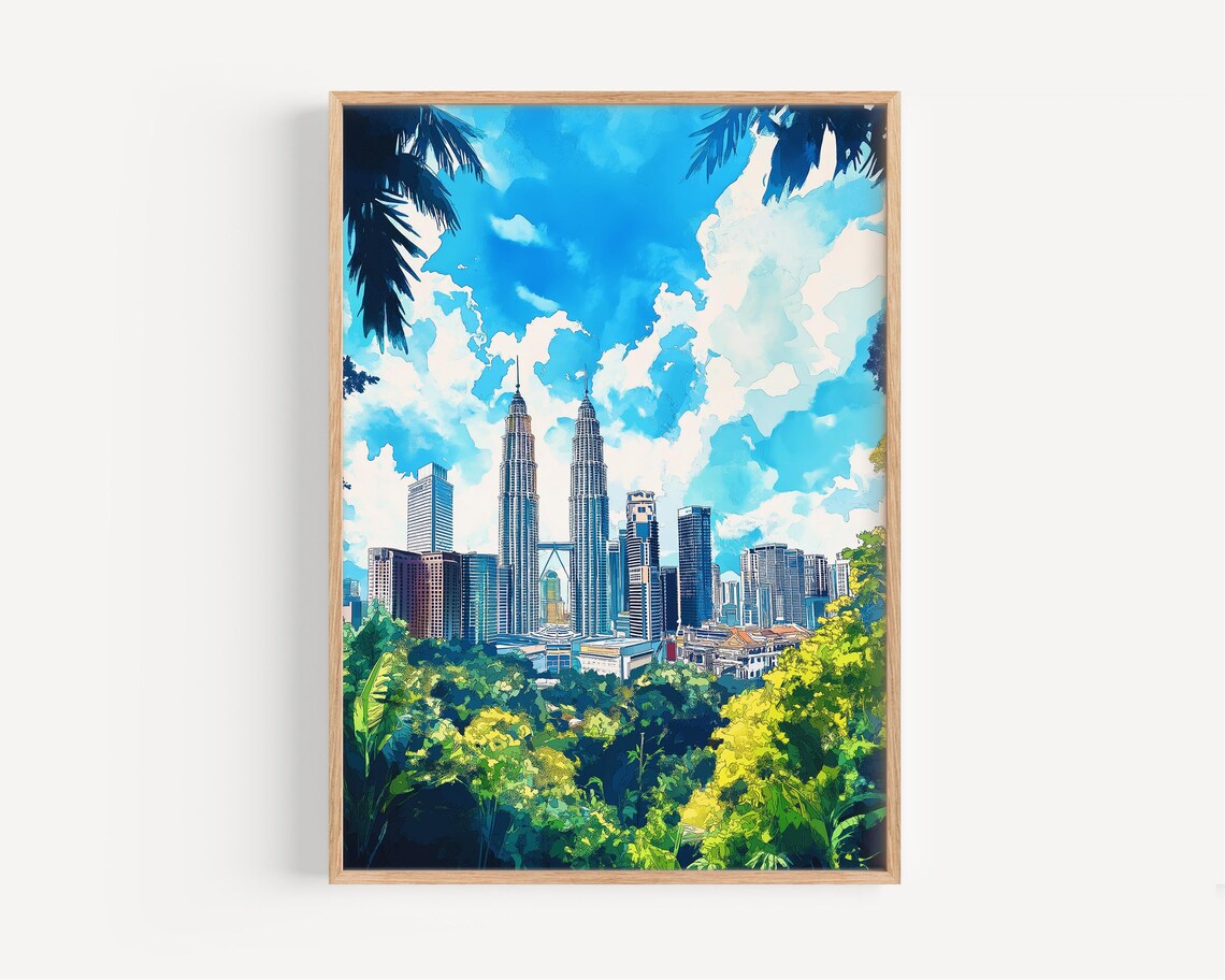 Kuala Lumpur Watercolor Travel Poster, Wall Art Print