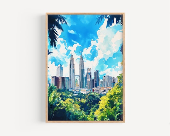 Kuala Lumpur Watercolor Travel Poster, Wall Art Print