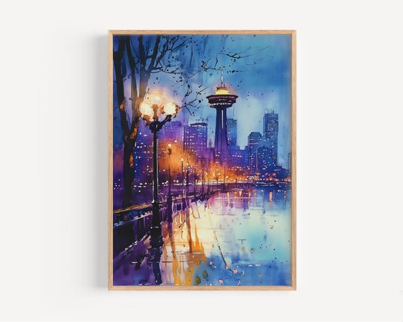 Canada Watercolor Painting Wall Art Print Vancouver Poster Travel Decor Illustration Home Canadian