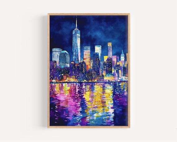 New York Watercolor Painting Wall Art Print America Poster Usa Travel Decor Illustration Home
